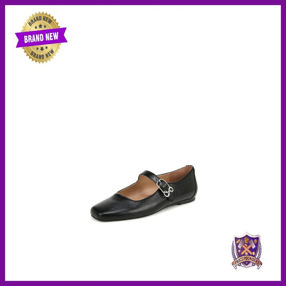 Vintage-Inspired Mary Jane Flats with Logo Buckle, Pointed Toe